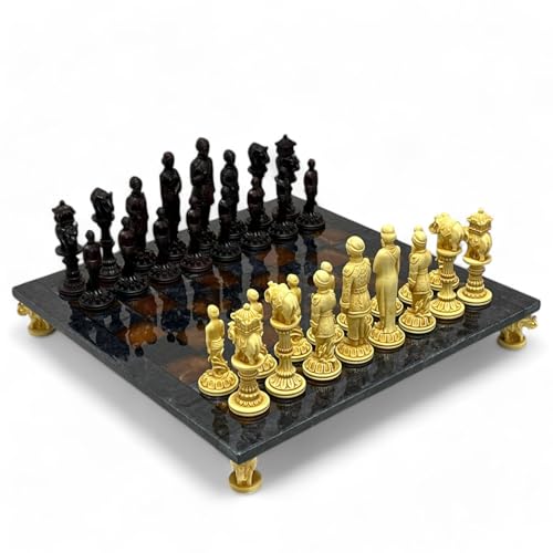 CBAM Dekoriertes Schachspiel aus Marmor, Elfenbein, Mahagoni und Schachbrett, Achat und Schwarz, Art dekoriert, Marble Chessboard, 44 cm von CBAM