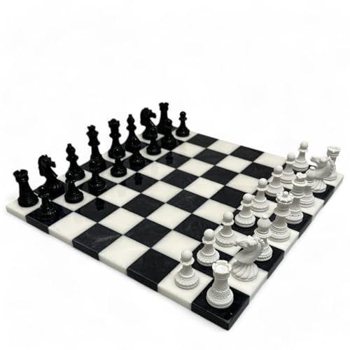 CBAM Schachspiel aus weißem und schwarzem Marmor mit Schachbrett aus Alabaster Marble Chess Board Decorated Home Decor Table Game 32 cm von CBAM