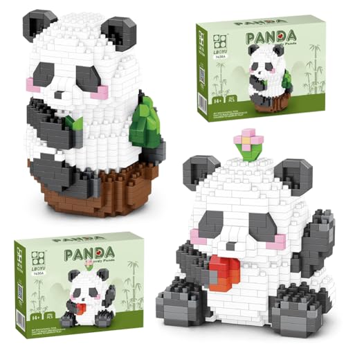 CBOSNF 2 Panda Bauspielzeug,Mini Panda Bausteine Set,Panda Bricks,Panda Konstruktionsspielzeug für Kinder Erwachsene Stressabbau Sammlung Ornament Geschenk von CBOSNF