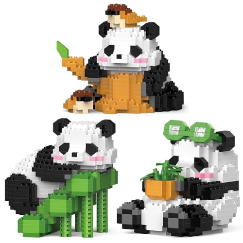 CBOSNF 3 Pcs Panda FigurenPanda Building Blocks Micro 3D-Modell Panda Mini Bricks Figuren für Jungen, Mädchen oder Kindergeburtstagsgeschenke von CBOSNF