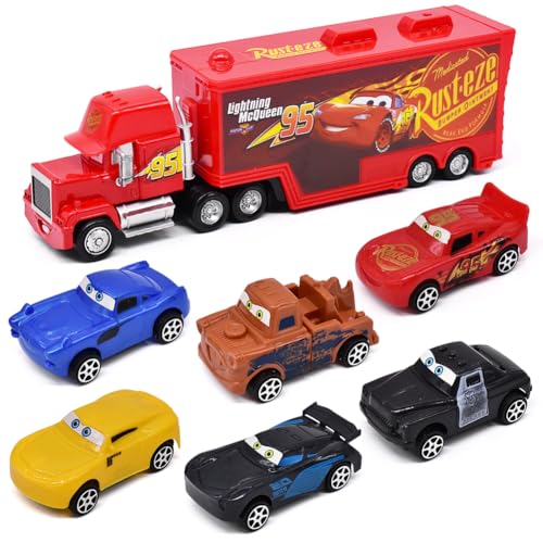 CBOSNF 7pcs Mc-Queen Autotransporter Spielzeug Einsatzfahrzeug Mc-Queen Mini Racer Transporter Sortiment Fahrzeuge Spielset Modell Spielzeug Groß Auto Geschenk für Kinder - A von CBOSNF