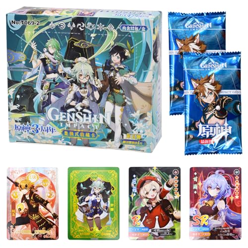 CBOSNF Genshin Cards Genshin Impact Card Booster Card Booster Box TCG CCG Charaktere HD komplettes Set Anime Cards Games Genshin Cards für Kinder und Familien 32Packs/160pcs von CBOSNF