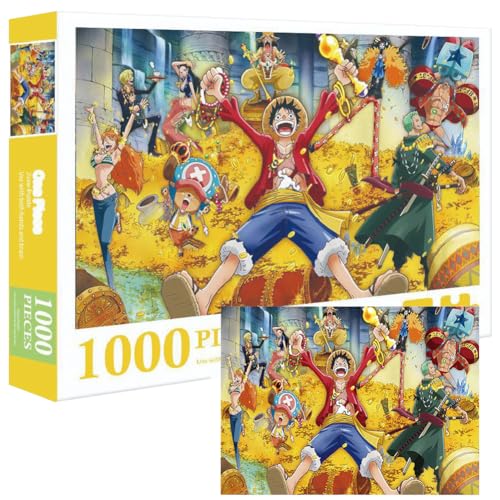 CBOSNF Puzzle Anime One Piece Puzzle 1000 Teile Luffy Puzzle Anime One Piece Großes Foto Poster Puzzle Schwieriges, Herausforderndes Puzzle für Partyspiele, Kinder, Familie, Yellow von CBOSNF