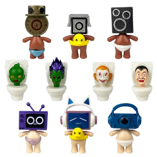 Skibidi Toilet Cake Topper, CBOSNF 10 PCS Mini Figuren Set Kuchen Topper Cartoon Theme Topper Karneval Geburtstagstorte Dekorationen für Jungen und Geburtstagsfeiern von CBOSNF