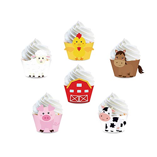 CC HOME 24 Pack of Walking Farm Animal Barnyard Cupcake Wrappers Farm Baby Shower Party Favor Holder, Farm Animal Birthday Bbq Party Décor(Pony,Barnyard,Rooster,Cow,Pig,Sheep) von CC HOME