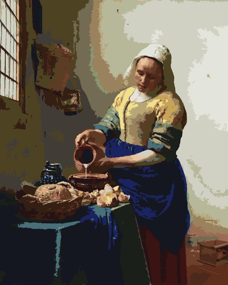 Malen nach Zahlen - Das Milchmädchen - Johannes Vermeer, ohne Rahmen von CC0