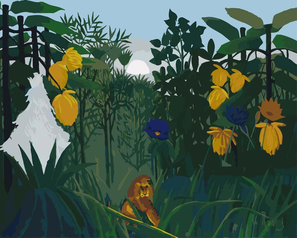 Malen nach Zahlen - Die Mahlzeit des Löwen von Henri Rousseau, ohne Rahmen von CC0