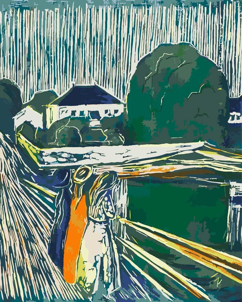 Malen nach Zahlen - Mädchen auf der Brücke - Edvard Munch, mit Rahmen von CC0