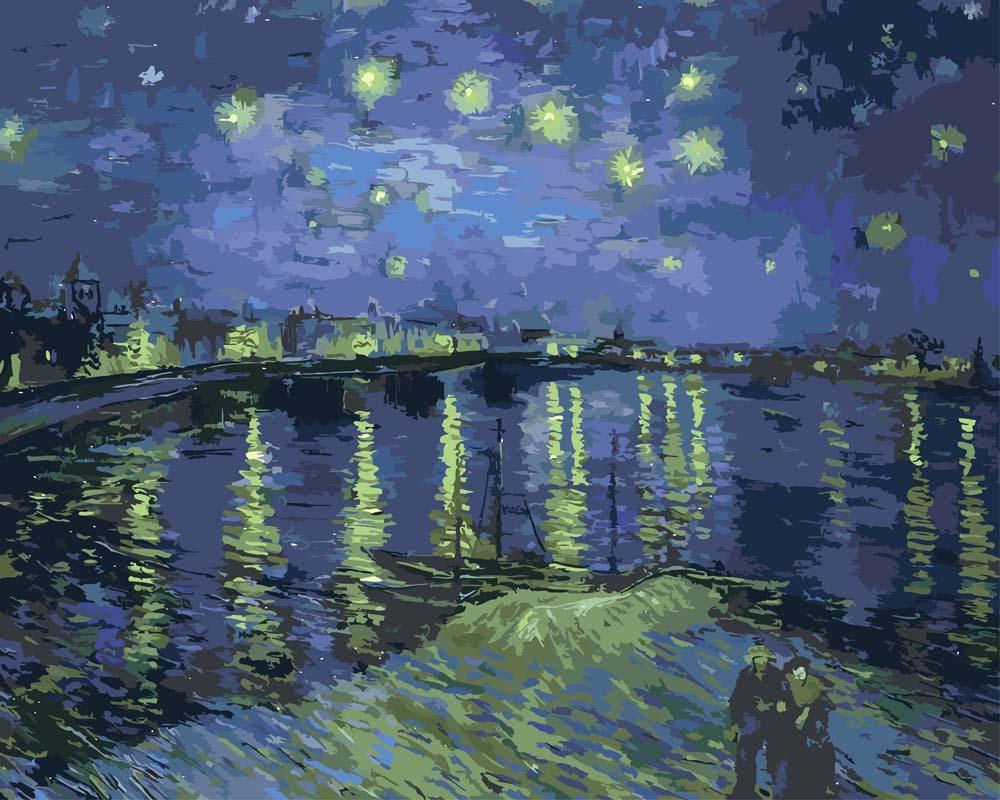 Malen nach Zahlen - Sternennacht über der Rhone (Starry Night Over the Rhône) - Vincent van Gogh, ohne Rahmen von CC0