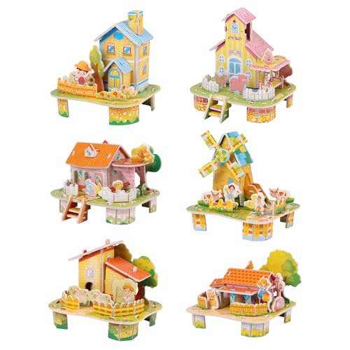 CCINEE 6 Pack 3D Puzzles für Kinder, Cartoon Papier Puzzles Spielzeug Geschenkset für Mädchen und Jungen DIY Puzzle Spielzeug Mini Haus für Schule Familie Handwerk von CCINEE