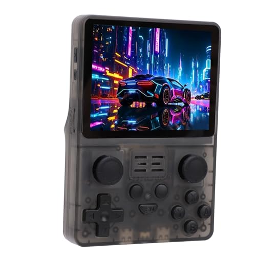 CCYLEZ Retro-Videospielkonsole, 3,5-Zoll-IPS-LCD-Bildschirm, Tragbare Spielekonsole, 16 GB 128 GB Kleine Speicherkarten für Reisen (Klares Schwarz) von CCYLEZ