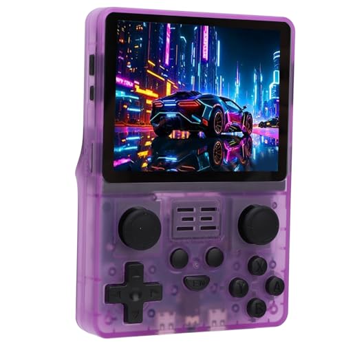 CCYLEZ Retro-Videospielkonsole, 3,5-Zoll-IPS-LCD-Bildschirm, Tragbare Spielekonsole, 16 GB 128 GB Kleine Speicherkarten für Reisen (Purple) von CCYLEZ