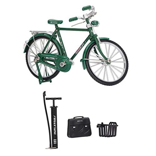 CDQL Fahrradmodell Im Maßstab 1:10, Legierungs-Fahrradmodell, Vintage-Miniatur-Simulationssammlung, Freistehendes Fahrradmodell mit Luftpumpe und Aktentasche (Grün) von CDQL