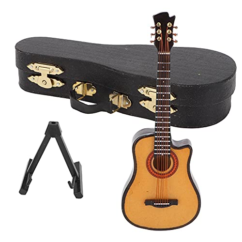 Miniatur-Gitarrenmodell – Handgefertigte Miniaturgitarre aus Holz mit Ständer und Koffer – Puppenhaus-Miniatur-Musikinstrumentenmodell, (13 cm große Cutaway-Gitarre) von CDQL