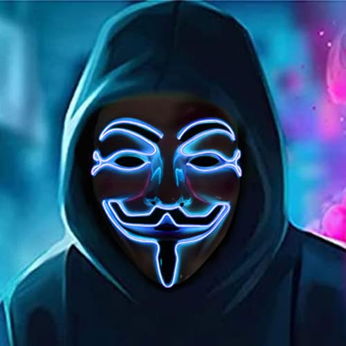 CEASELESLY LED Anonymous Maske,Karneval Maske,Guy Fawkes Mask,LED Purge Maske,mit 3 Blitzmodi,geeignet für kinder damen männer,als Halloween-Kostüm oder für Cosplay,Halloween Karneval (blau) von CEASELESLY