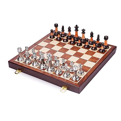 Großes Schachbrett-Set aus Holz, zusammenklappbar, mit Metallstücken und Aufbewahrungsschlitzen, nicht für Aldult/Schach-Set (Schachset) von CEDLSF