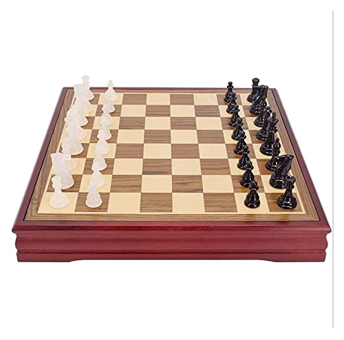 Schach-Set, 37,3 cm, Schachbrett aus Holz und handgefertigte Kristallachat-Schachfiguren, internationales Schach von CEDLSF