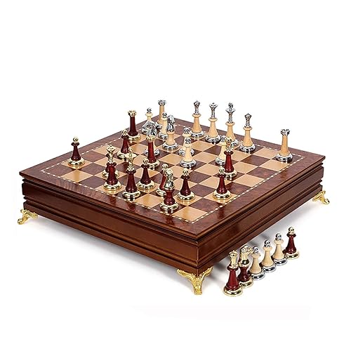 Schach-Set, großes Holz-Schachbrett-Set mit Metall-Schachfiguren und Aufbewahrungsbox, 45 cm, für Schachgeschenk/Schach-Set (Schachset) von CEDLSF