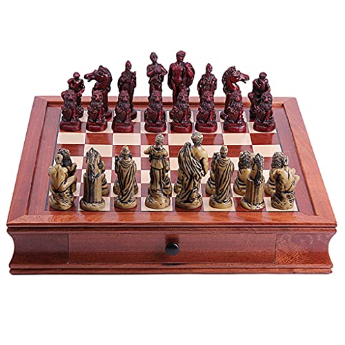 Schachbrett-Set, tragbares Holz-Schach-Set, 41,9 x 41,9 cm, Schachbrettspiel mit 2 integrierten Schubladen, handgefertigte Harzfigur, Schachfiguren für Zuhause, Schachsets von CEDLSF