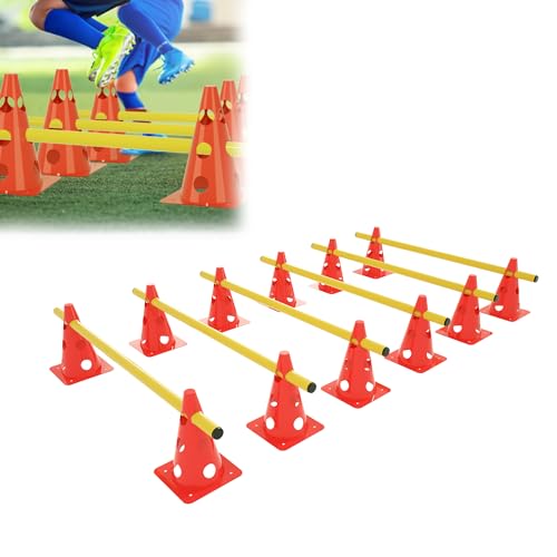 CEEDIR 6er Steckhürdenset für Koordinationstraining Höhenverstellbar mit 12 Mehrzweckkegel & 6 gelbe Stangen Agility Training für Kinder Hunde von CEEDIR