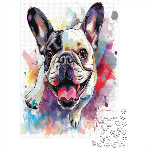 Französische Bulldogge 1000 Stück Puzzles Für Erwachsene Teenager Stress Abbauen Familien-Puzzlespiel 1000-teiliges Puzzle Kinder Lernspiel Spielzeug Geschenk Puzzel 1000pcs (75x50cm) von CEJORUVAX