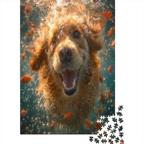 Golden Retriever 1000 Stück Puzzles Für Erwachsene Teenager Stress Abbauen Familien-Puzzlespiel 1000-teiliges Puzzle Kinder Lernspiel Spielzeug Geschenk Puzzel 1000pcs (75x50cm) von CEJORUVAX