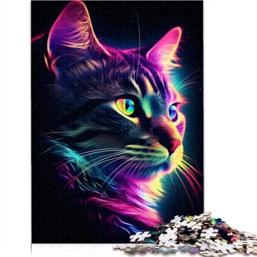 Neon-Katzen-Puzzle, 1000 Teile, für Erwachsene, lustiges Puzzle für Erwachsene, Holzpuzzle für Erwachsene für Erwachsene + 1000 Teile (75x50cm) von CELFER