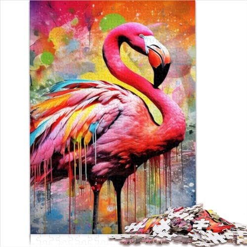 Puzzle 1000 Teile Kunst Psychedelischer Flamingo kreative runde Puzzles für Erwachsene und Kinder Holzpuzzles Puzzles für Erwachsene Geschenke 1000 Teile (75 x 50 cm) von CELFER