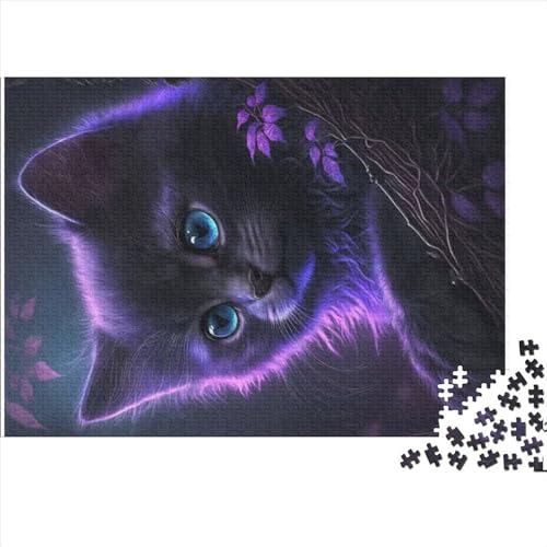 Puzzles Süße lila Katze 1000 Teile Holzpuzzles Puzzles für Erwachsene Holzpuzzle für Erwachsene Lernspiel für Erwachsene Kinder 1000 Stück (75 x 50 cm) von CELFER