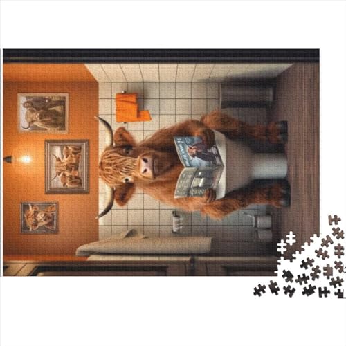 Puzzles für Erwachsene Highland Cow auf der Toilette 1000 Teile für Erwachsene Puzzles Holzpuzzles für Erwachsene Lernspielzeug 1000 Teile (75 x 50 cm) von CELFER