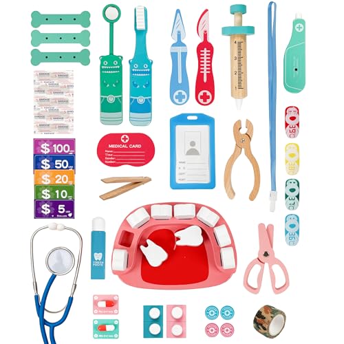 Arztkoffer Holz Set - Doktorkoffer 34-TLG. Rollenspiel mit Spritze, Zähnen, Stethoskop, Zahnbürste & Koffer - Lernspielzeug für Kinder ab 3 Jahren, Arzt Praxis aus Holz Arztkoffer Holz Set - Doktorkoffer 34-TLG. Rollenspiel mit Spritze, Zähnen, Stethoskop, Zahnbürste & Koffer - Lernspielzeug für Kinder ab 3 Jahren, Arzt Praxis aus Holz von CELMAN
