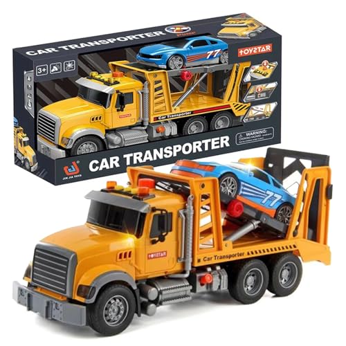 CELMAN Abschleppwagen Spielzeug Großer Transporter LKW Lastwagen 1:16 Abschlepper Inklusive Rennwagen, Sound und Licht Fahrzeuge Spielzeugauto Geschenk für Kinder ab 3 4 5 6 7 8 Jahre von CELMAN