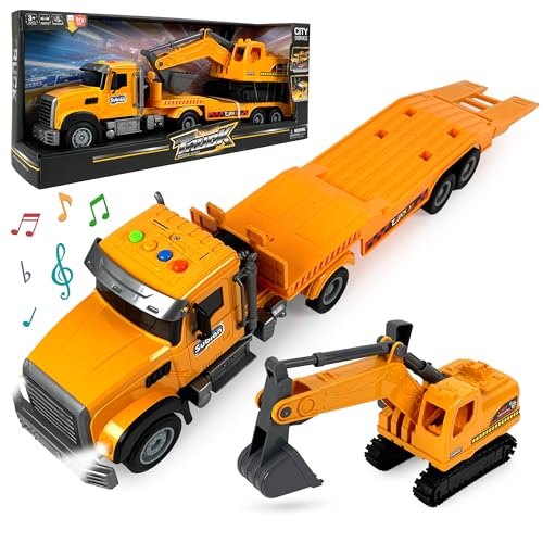 CELMAN Abschleppwagen Spielzeug - Lastwagen mit Sound und Licht, Transporter LKW, Abschlepper Spielzeug mit Kettenbagger, Fahrzeuge Spielzeug, Geschenk für Kinder 3 4 5 6 Jahre von CELMAN