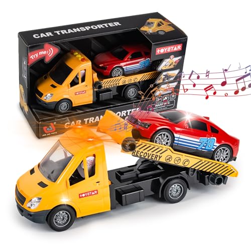 CELMAN Abschleppwagen Spielzeug mit Rennwagen Sound und Licht, Multifunktionaler Transporter LKW Push and Go Spielzeug Geschenk für Kinder 3 4 5 6 7 8 Jahre von CELMAN