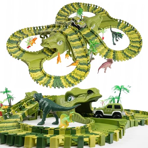 CELMAN Dinosaurier Spielzeug - Flexibles Rennbahn mit viele Teilen und Geländewagen, Autorennbahn Spielset für Kinder ab 3 4 5 6 7 8 Jahren Komplettset Geschenk (D-200) von CELMAN