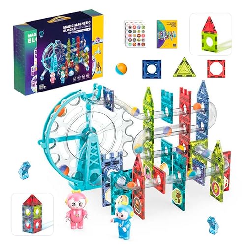 CELMAN Magnetische Bausteine 120 Teile Magnete Bauklötze Murmelbahn mit Zubehör, Montessori Spielzeug, Magnet Kugelbahn für Kinder ab 3 4 5 6 7 8 Jahre STEM Lernspielzeug Geschenk von CELMAN