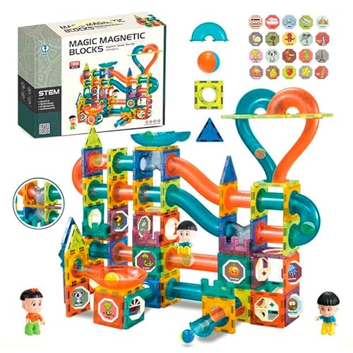 CELMAN Magnetische Bausteine 188 Teile Magnete Bauklötze Murmelbahn mit Zubehör, Montessori Spielzeug, Magnet Kugelbahn für Kinder ab 3 4 5 6 7 8 Jahre STEM Lernspielzeug Geschenk von CELMAN