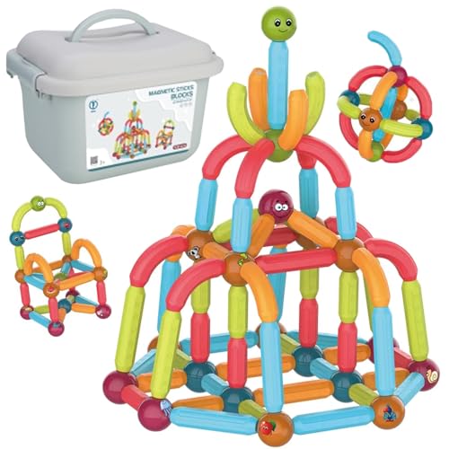 CELMAN Magnetische Bausteine Stangen und Kugeln 102 Stück, 3D Konstruktion Magnet Bausteine, Montessori Spielzeug Magnetbausteine, STEM Lernspielzeug für Kinder ab 3 Jahren von CELMAN