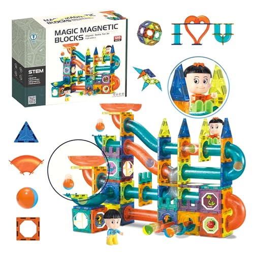 CELMAN Magnetische Bausteine 128 Teile Magnete Bauklötze Murmelbahn mit Zubehör, Montessori Spielzeug, Magnet Kugelbahn für Kinder ab 3 4 5 6 7 8 Jahre STEM Lernspielzeug Geschenk von CELMAN