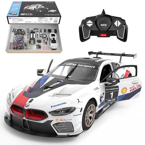 Rastar 97200 RC Bausatz für BMW M8 GTE 74 Teilen Ferngesteuertes Auto 1:18 Funkferngesteuertes Spielzeugauto mit Fernsteuerung für Kinder ab 6 Jahren Car Building Kit von CELMAN