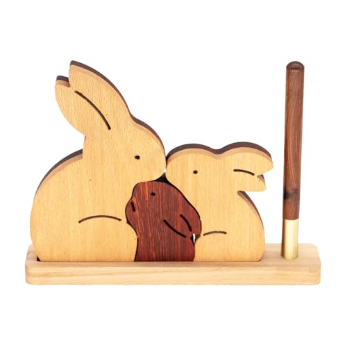 CEMELI Tierisches Holzpuzzle, Hasendekor aus Holz - 3 Stück Kaninchen-Tierpuzzles für Kinder | Kaninchen-Stifthalter mit Stift und Sockel, Einweihungsgeschenk für Jungen und Mädchen von CEMELI