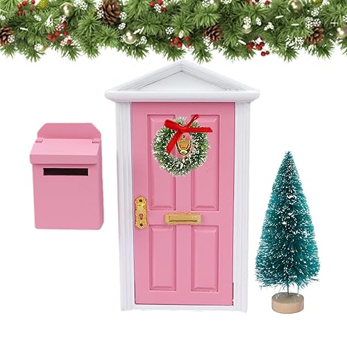 CEMELI Weihnachtselfen-Feentür - Puppenhaustür aus Holz,Puppenhaus-Miniaturen für Märchenmädchen, Rollenspielset, Garten-Weihnachtsdekorationen von CEMELI