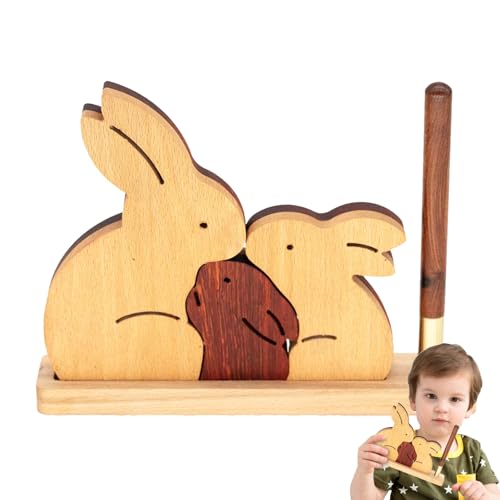 CENMOO Hasendekoration aus Holz, Figur aus Holz, 3 Stück, Kaninchen, niedliche Tierpuzzle und Schreibtischdekoration, Stifthalter mit Stift und Basis, Geschenk von CENMOO