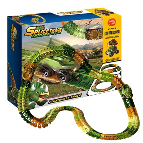 Dinosaurierbahnen-Set, 23 cm Rennwagen mit drehbaren Schienenteilen, mühelose Steuerung des Zugbahnspielzeugs, USB-Aufladung für Dinosaurier-Zugstrecke, R-Set von CENMOO