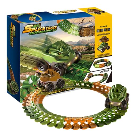 Dinosaurierbahnen-Set, 23 cm Rennwagen mit drehbaren Schienenteilen, mühelose Steuerung des Zugbahnspielzeugs, USB-Aufladung für Dinosaurier-Zugstrecke, R-Set von CENMOO