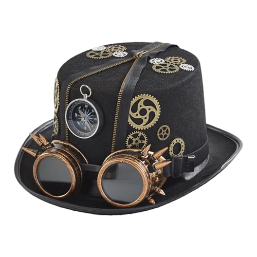 Gothic Steampunk-Cup-Hut, Vintage-Kostümhut mit abnehmbarer Brille, Zeitreisen-Kostüm, Hut für Herren, bequemer Hut, Steampunk-Kleidungszubehör von CENMOO