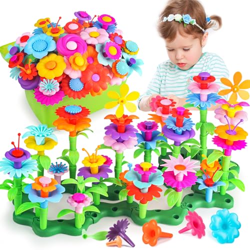 CENOVE Blumengarten Spielzeug für 3-6 Jährige Mädchen, DIY Bouquet Sets mit Aufbewahrungskiste, Kunst Blumenarrangement Geschenk für Mädchen und Jungen (130PCS) von CENOVE