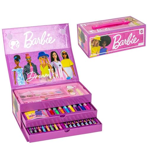 Barbie-inspiriertes Schreibwaren-Set – Rosa – 26 x 10 x 13 cm – inkl. Koffer mit allem Notwendigen zum Ausmalen – Originalprodukt, entworfen in Spanien von CERDÁ LIFE'S LITTLE MOMENTS