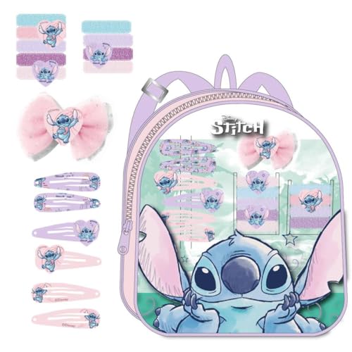 Stitch Beauty-Set – enthält Rucksack, 1 Schleife, 6 Haarnadeln und 9 Haargummis – mehrfarbig, ideal um Ihre Kleinen zu überraschen – Stitch inspiriertes Design – Originalprodukt, entworfen in Spanien von CERDÁ LIFE'S LITTLE MOMENTS