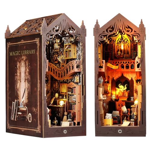 DIY Book Nook Kit, 3D Miniatur Haus Kit, Holzpuzzle Buchstütze Mit Sensorlicht und Möbeln, Puppenhäuser Miniatur Haus Kit für Bücherregal Deko, Buch Ecke Miniatur Kit Geschenken für Erwachsene Teens von CESHMD